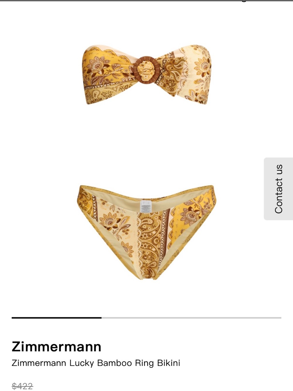 Zimmermann Yellow and Cream Paisley Bandeau Bikini with Bamboo Ring